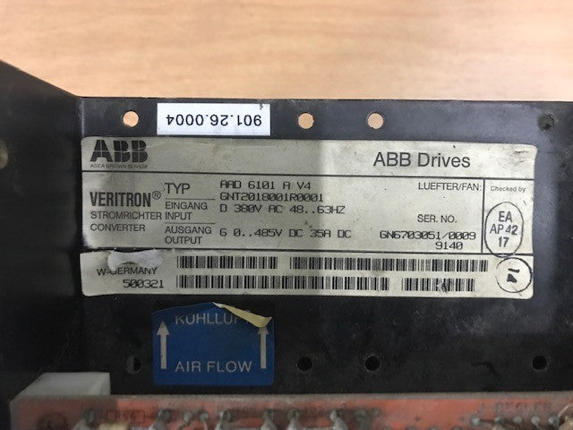 ABB Veritron Drive; Type AND 6101A V4, Input 380 VAC Output 0-400 VDC; S/N:GTN2005928R0001