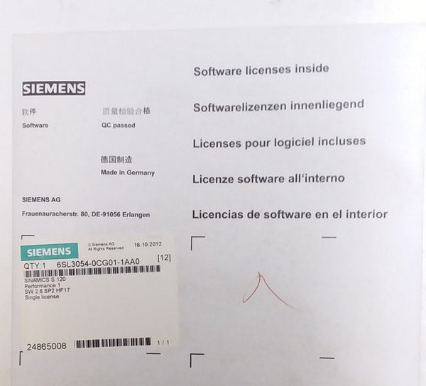 DRIVE MEMORY CARD; SINAMICS S120; P/N:6SL3054-0CG01-1AA0; SIEMENS