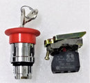 PUSH-BUTTON; 22mm; 1NC; E-STOP MUSHROOM RED 40; KEY TWIST RELEASE; P/N:XB4BS142; TELEMECANIQUE