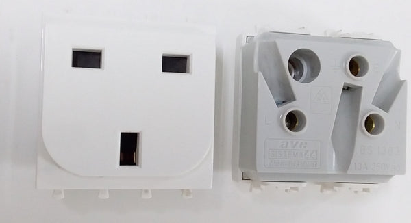 POWER SOCKET OUTLET; 2P+E; 13A; 2MODULE; BRITISH STANDARD; WHITE; P/N:441097TS; AVE