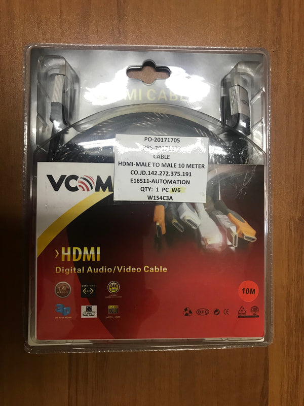 CABLE ADAPTER; HDMI 19 PINS; MALE/MALE; L= 10m; GOLD PLATED; VCOM