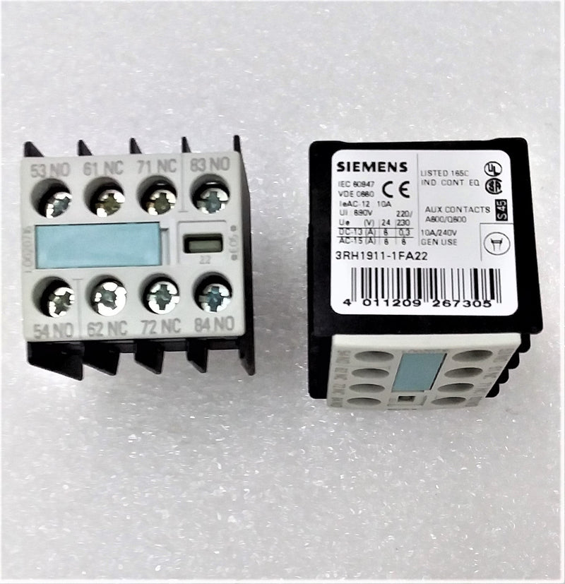 CONTACTOR AUXILIARY CONTACT BLOCK; 2NO+2NC; SIZE: S00; P/N:3RH1911-1FA22; SIEMENS