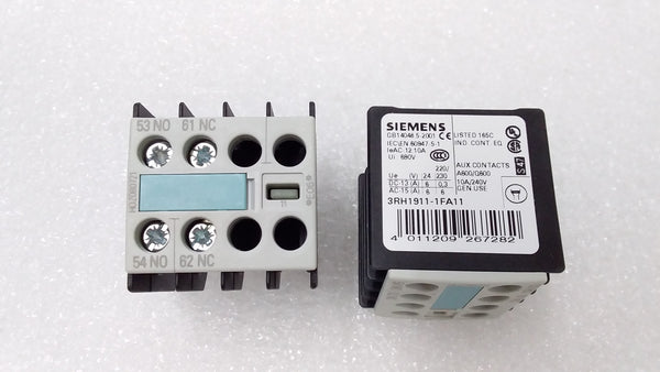 CONTACTOR AUXILIARY CONTACT BLOCK; 1NO+1NC; SIZE: S00; P/N:3RH1911-1FA11; SIEMENS