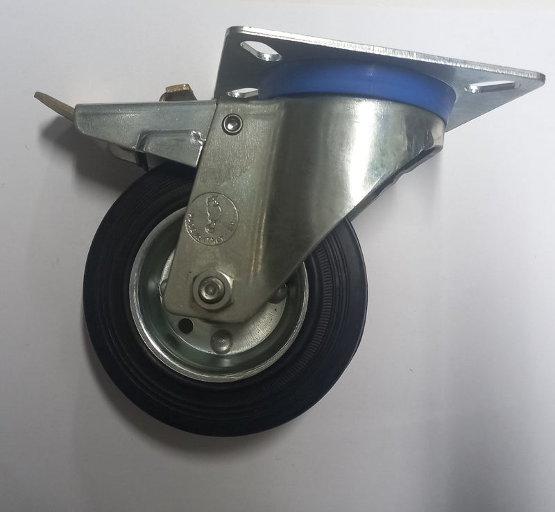 RUBBER WHEEL; D = 100mm; PIVOTING; WITH LOCKING DEVICE