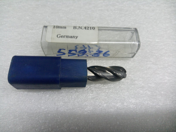 BALL NOSE END MILL; SOLID CARBIDE; D1=10mm, R=5, SD=10, O.A.L=75, Z=4 flutes; HRC65