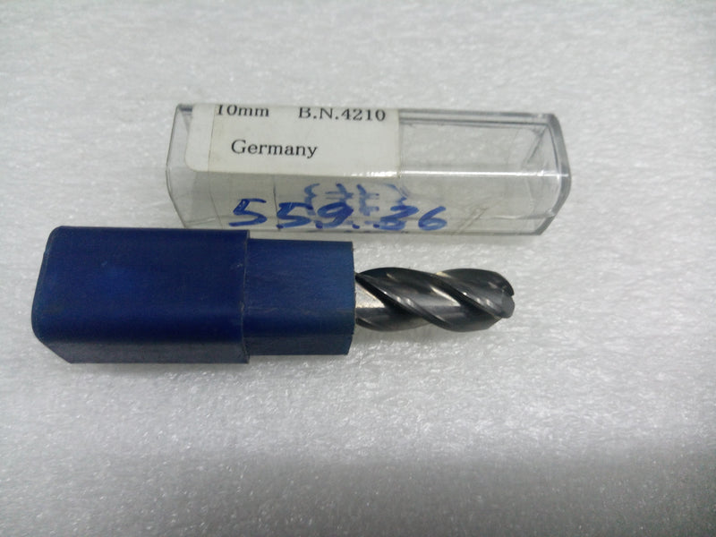 BALL NOSE END MILL; SOLID CARBIDE; D1=10mm, R=5, SD=10, O.A.L=75, Z=4 flutes; HRC65